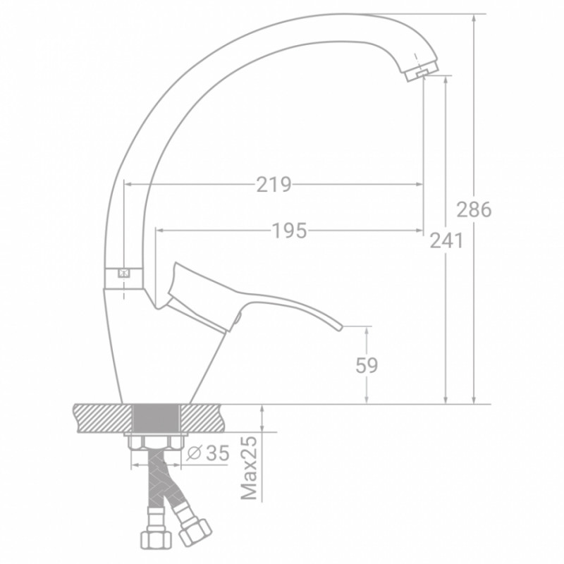 Змішувач s07 Ø40 для кухні гусак вухо лат. шток на гайці TAU SE-4B445C (9807140)-9807140