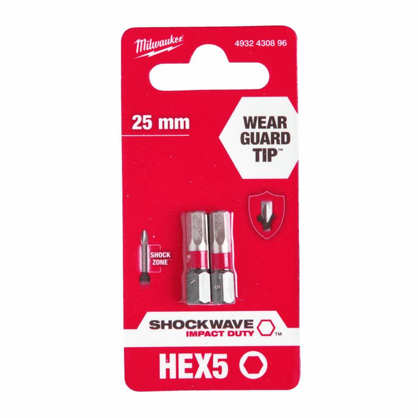 Біта  SHOCKWAVE MILWAUKEE, Hex5, 25 мм, (2шт)-4932430896