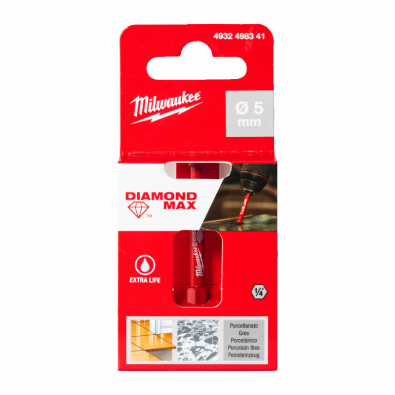 Коронка алмазна Diamond Plus/Max MILWAUKEE, діаметр 5,0мм (1/4'' Hex) (свердління з водою)-4932498341