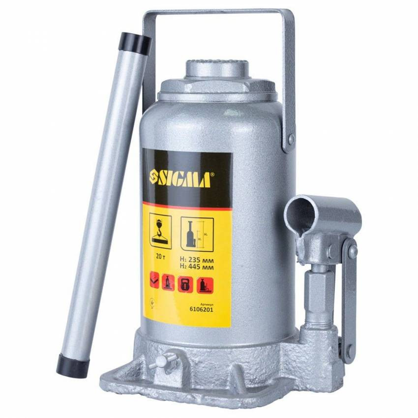 Домкрат гідравлічний пляшковий 20т H 235-445мм Standard Sigma (6106201)-6106201