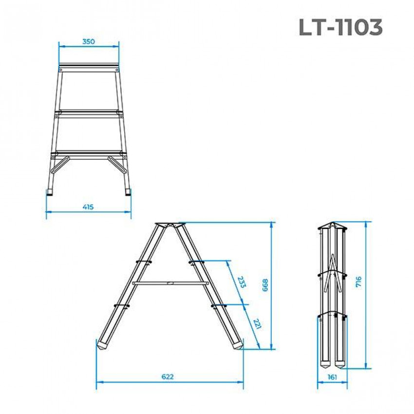Драбина алюмінієва двостороння 3 сходинки, висота 660мм INTERTOOL LT-1103-LT-1103