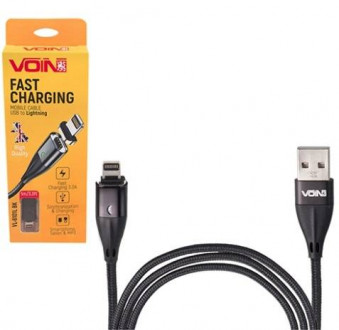 Кабель магнітний VOIN USB - Lightning 3А, 1m, black (швидка зарядка / передача даних)-[articul]