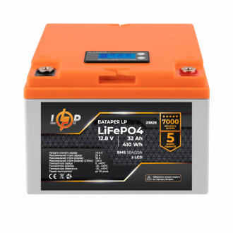 Акумулятор LP LiFePO4 12,8V - 32 Ah (410Wh) (BMS 50А/25A) пластик LCD-[articul]