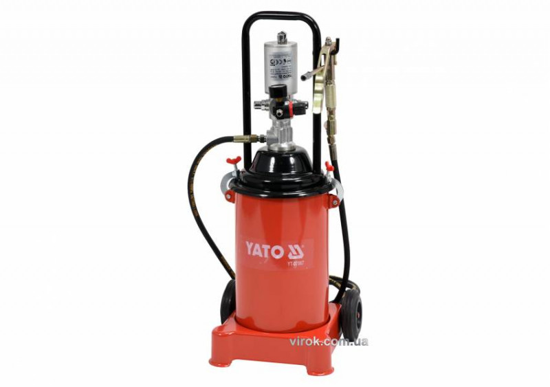 Мастильний пневматичний апарат YATO: бак-12 л, тиск-0.8 MPa, вихід. тиск-300-400 Bar, шланг-4 м-YT-07067