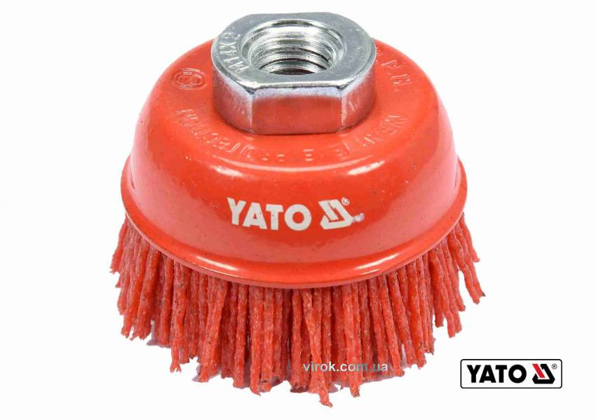 Щітка чашка зачисна з нейлоновим ворсом до КШМ YATO Ø65 мм 12200 об/хв М14-YT-47785