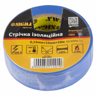 Ізолента ПВХ (синя) 0,13 мм×19 мм×10 м Premium Sigma (8411401)-[articul]
