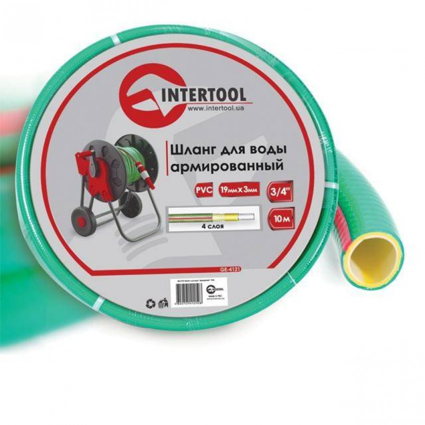 Шланг для води 4-х шаровий 3/4 ", 10м, армований, PVC INTERTOOL GE-4121-GE-4121