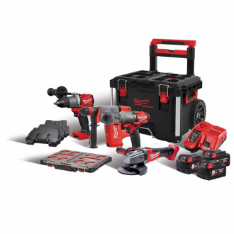 Набір інструментів акумуляторних MILWAUKEE M18 PP4A4-503X (зарядий пристрій M12-18FC, 3 акумулятори М18 В5 5Аг, M18 FPD2-0, M18-[articul]