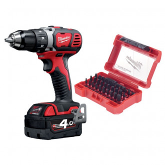 Дриль-шуруповерт акумуляторний MILWAUKEE M18 BDD-402CA (зарядний пристрій М12-18 С , 2 акумулятори В4 4Аг, кейс, набор біт 32шт)-[articul]