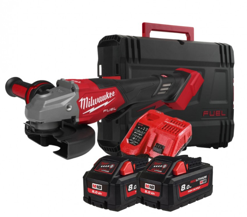 Шліфмашина кутова акумуляторна MILWAUKEE, M18 FHSAG125XPDB2-802X, Ø125мм (зарядний пристрій, 2акум. Х 8 Аг, HDкейс)-4933493418