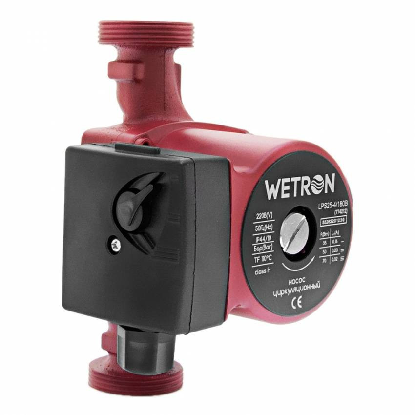 Насос циркуляційний 75W Hmax 4m Qmax 40l / min Ø1½ 180mm Бордоський горіх Ø1 WETRON (774212)-774212