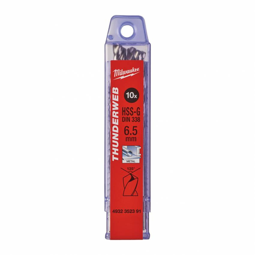 Свердло по металу THUNDERWEB HSS-G MILWAUKEE DIN338, Ø6,5x101мм, (10шт)-4932352391