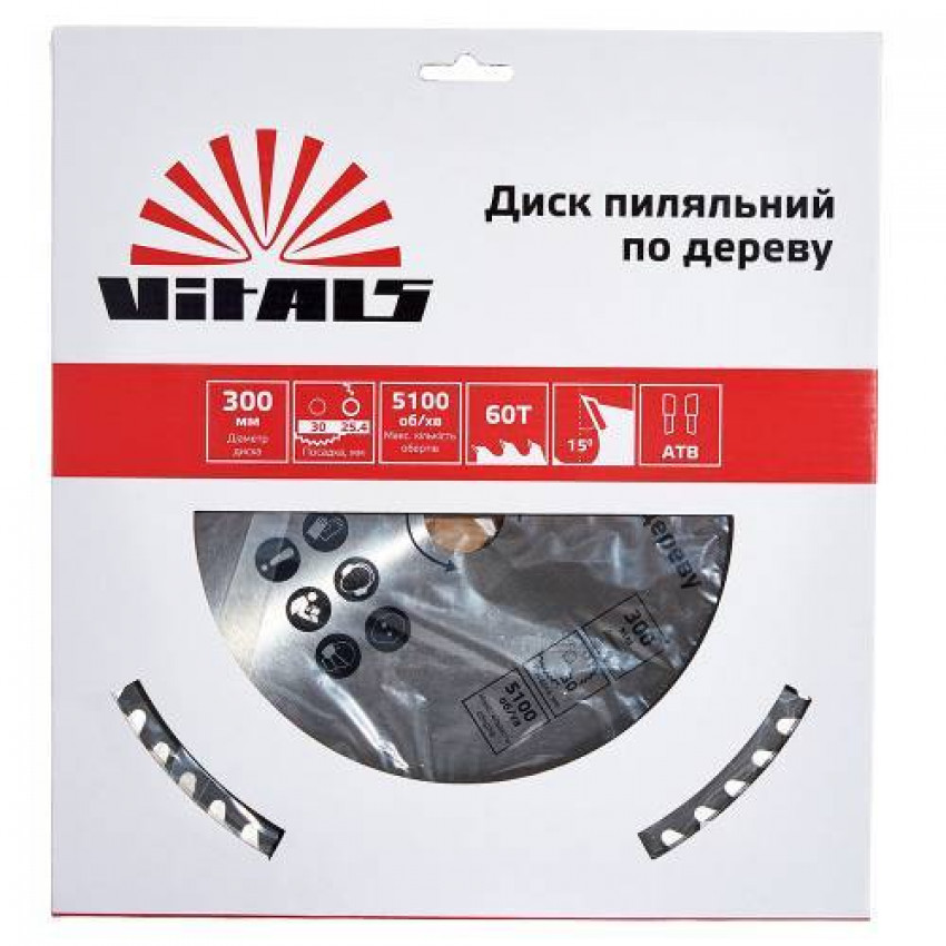 Диск пильний Vitals по дереву 300x30/25.4, ATB 60-168145