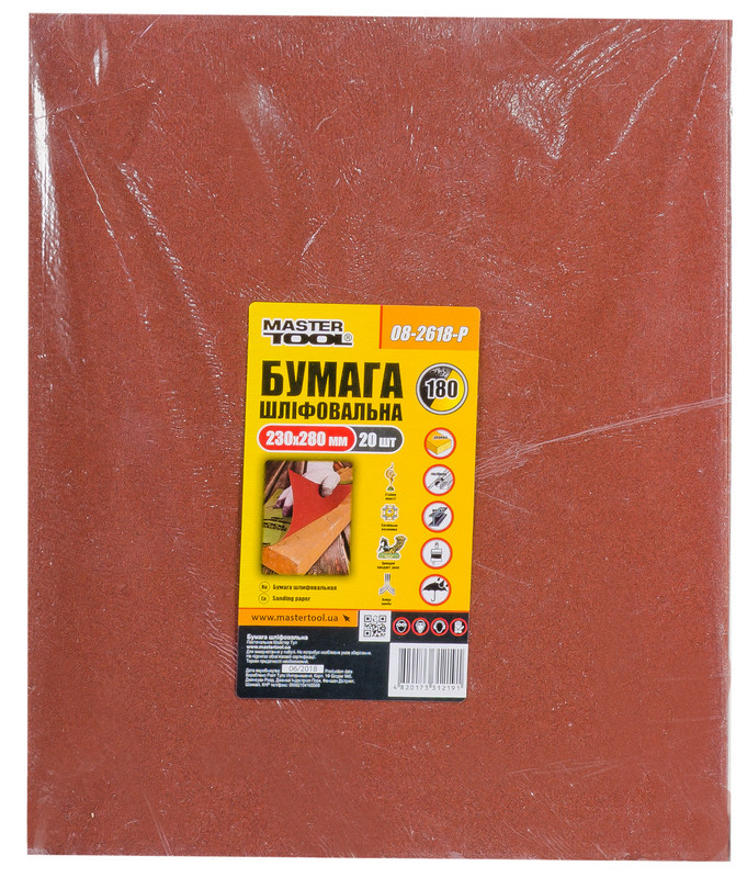 MasterTool Папір шліфувальний водостійкий Р180 230*280 мм, 20 шт, ст.: 08-2618-Р-08-2618-Р