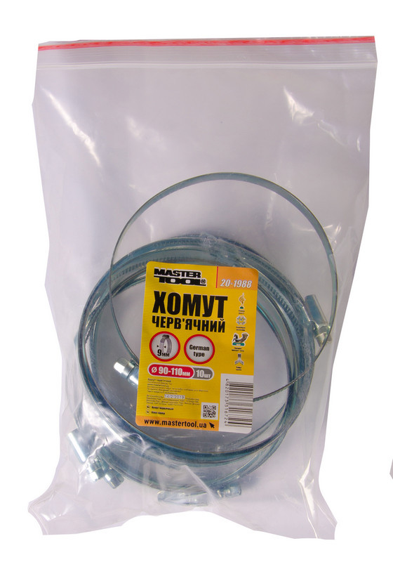 Хомут черв'ячний оцинкований MASTERTOOL German type 9.0 мм Ø90-110 мм 10 шт 20-1988-20-1988