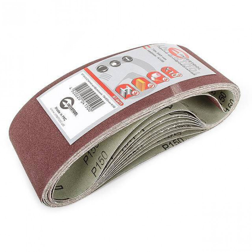 Стрічка шліфувальна, 75×533 мм, зерно K150, 10 шт. INTERTOOL BT-0415-BT-0415