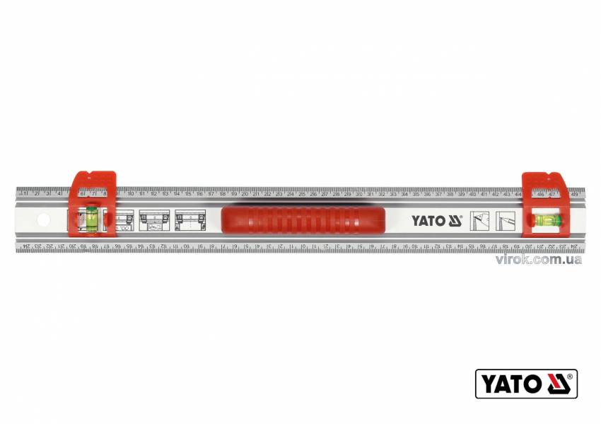 Лінійка алюмінієва з ручкою YATO : 1000 x 59 x 2 мм, 2 капсули-YT-70715