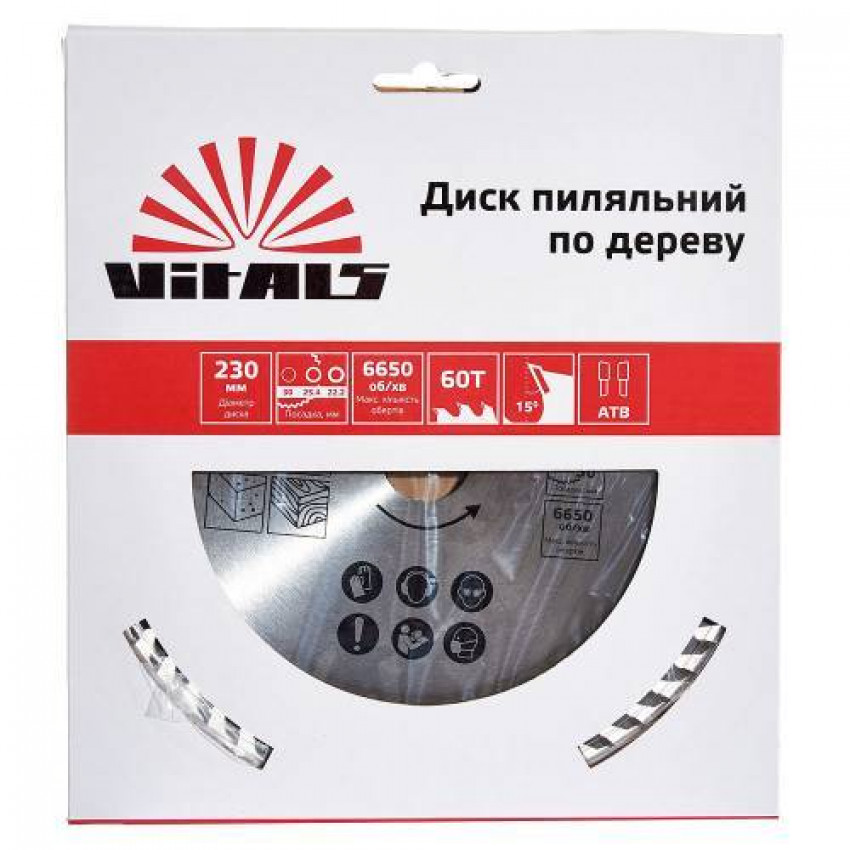 Диск пильний Vitals по дереву 230x30/25.4/22.2, ATB 60-168141