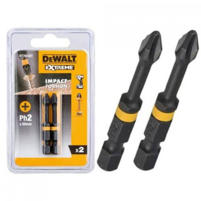 Набір бітів DeWALT IMPACT TORSION DT70532T, Philips, Ph2, L=50 мм, 2 шт-DT70532T