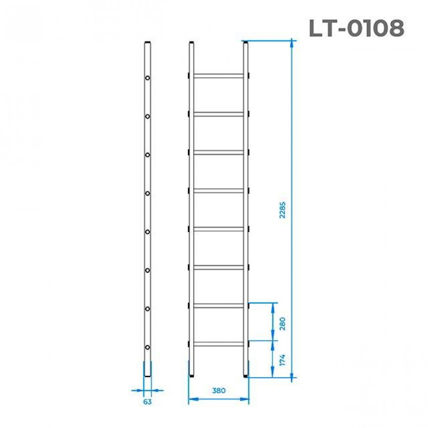 Сходи алюмінієві приставні 8 ступенів 2,27м INTERTOOL LT-0108-LT-0108