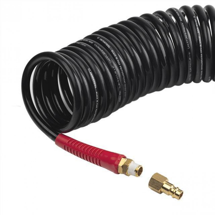 Шланг BLACK M-Flex 6.5х10мм, 20м спіральний поліуретановий з поворотним шарніром, латунними швидкороз'ємними з'єднаннями STORM INTERTOOL PT-1795-PT-1795