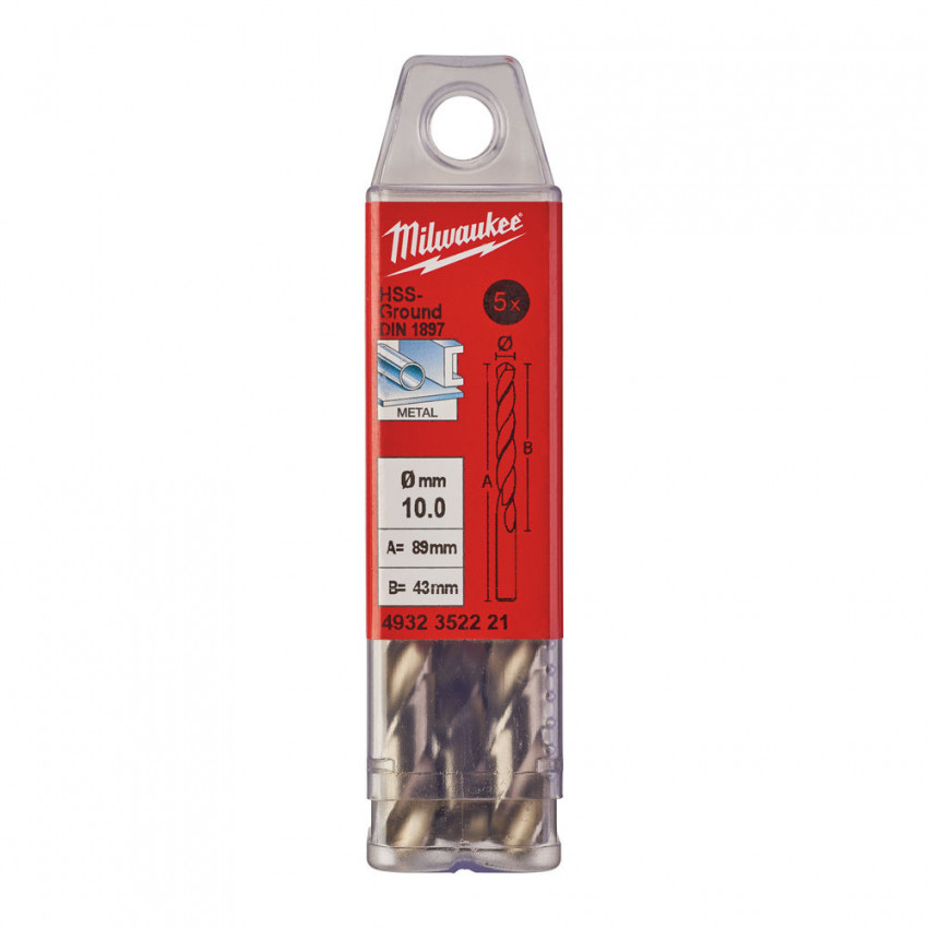 Свердло по металу HSS-G MILWAUKEE DIN1897, Ø10,0х89х43мм, скорочене, (5шт)-4932352221