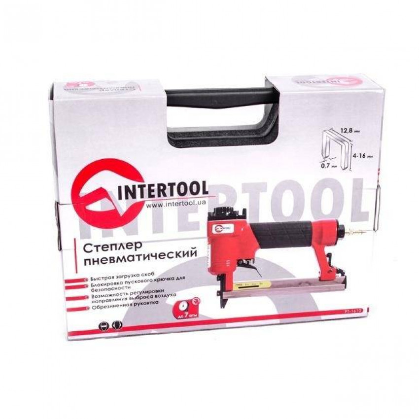 Степлер пневматичний для скоби 12.80*16 мм INTERTOOL PT-1610-PT-1610