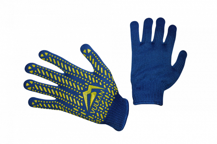 Рукавички трикотажні сині з ПВХ крапкою ТМ Vulkan LUX (щільні), р.10-5614