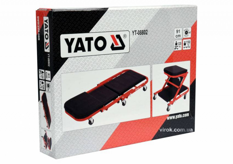Лежак-сиденья для ремонта YATO на 6 колесах; 91х 42х 13 см, для навант. леж./сид. полож- 150/120 кг-YT-08802