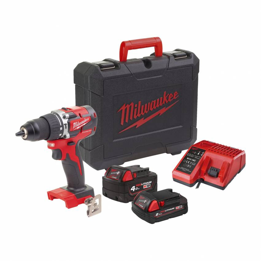 Дриль-шуруповерт з ударом акумуляторна MILWAUKEE, M18 CBLPD-402C, 60Нм, (зарядний пристрій, 2 акум.Х 2Ач, кейс)-4933464537