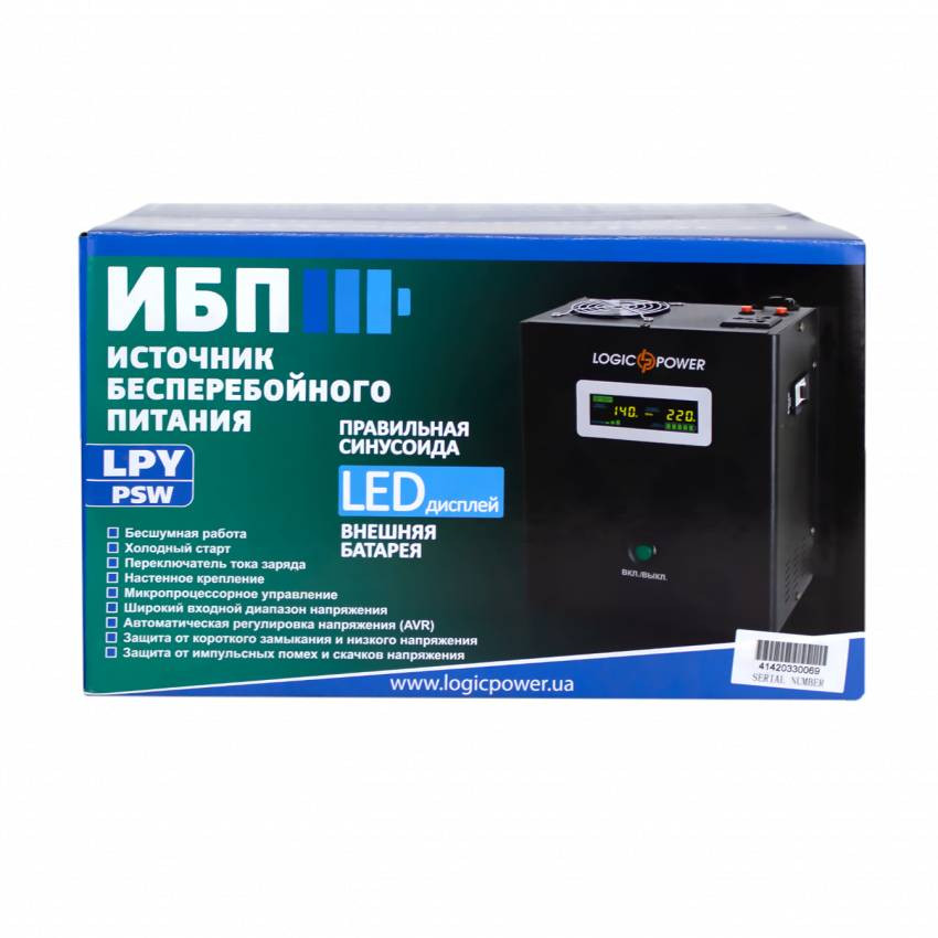 ДБЖ з правильною синусоїдою 12V LPY-W-PSW-500VA+(350Вт)5A/10A-LP4142