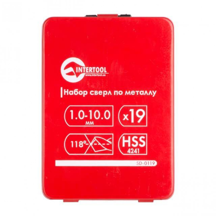 Набір свердел по металу HSS, 19 шт. (1,0-10,0 мм), полірована сталь INTERTOOL SD-0119-SD-0119