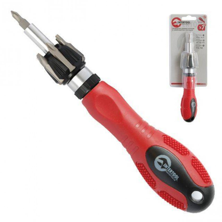 Викрутка реверсивна з комплектом насадок 7од. INTERTOOL HT-0408-HT-0408