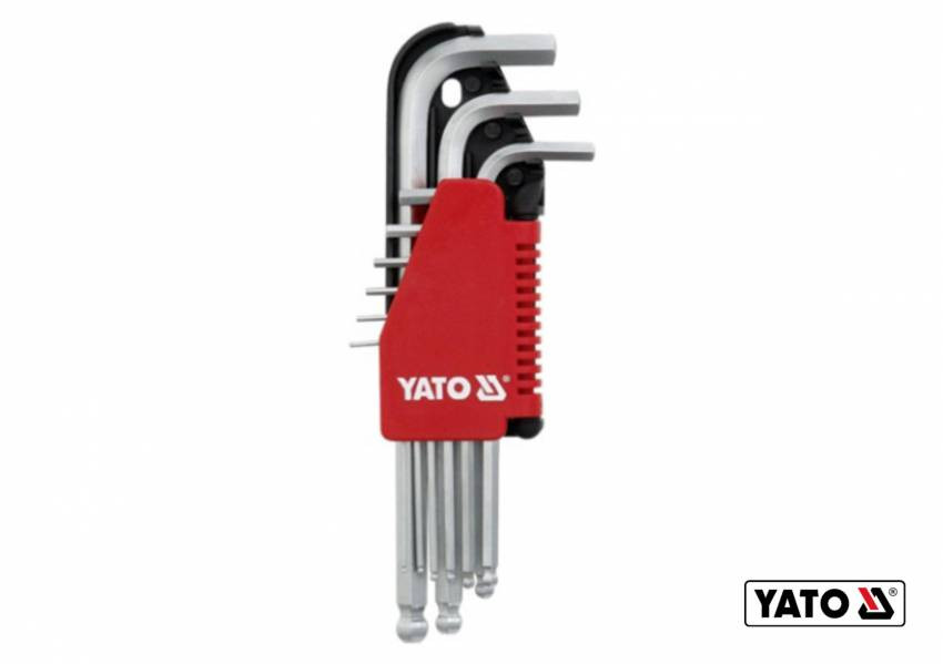 Ключі 6-гранні Г-подібні із кульовим наконечником YATO: Cr-V, М 1.5-10 мм, 9 шт [6/36]-YT-0506