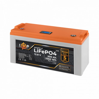 Акумулятор LP LiFePO4 12,8V - 200 Ah (2560Wh) (BMS 100A/50А) пластик LCD для ДБЖ