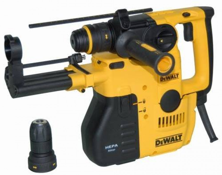 Перфоратор DeWALT, SDS-Plus, 800 Вт, 3,4 Дж (2,8 Дж ERTA), 3-режимний, б/к картридж, система пилу, макс свердло/коронка - 26/65 мм, 5,1 кг, валіза.-D25325K