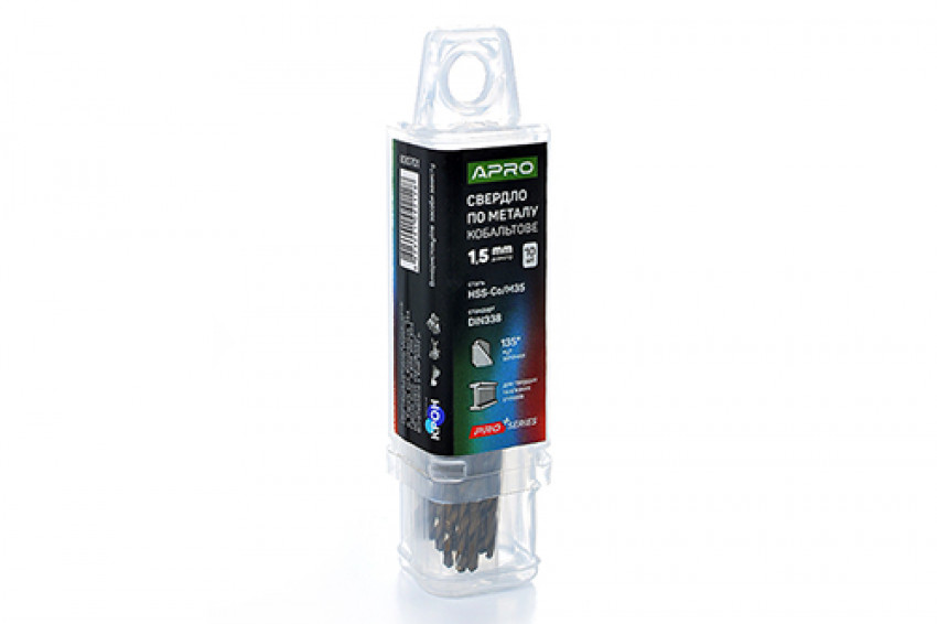 Свердло по металу кобальтове HSS-Co/M35 Ø1.5мм (тубус, кратно 10шт) PRO APRO-830701