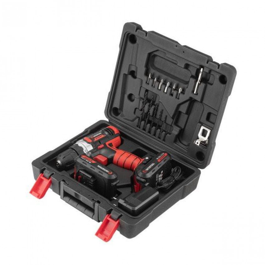 Дриль-шурупокрут акумуляторний Li-Ion 18 В, 25 Nm, 0-400/0-1500 об/хв, 2x2.0 Аг INTERTOOL WT-0314-WT-0314