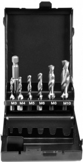 Набір свердел YATO M3-M10, HSS M2, HEX-1/4&quot;, з розширенням l = 60 мм, 7 шт.-[articul]