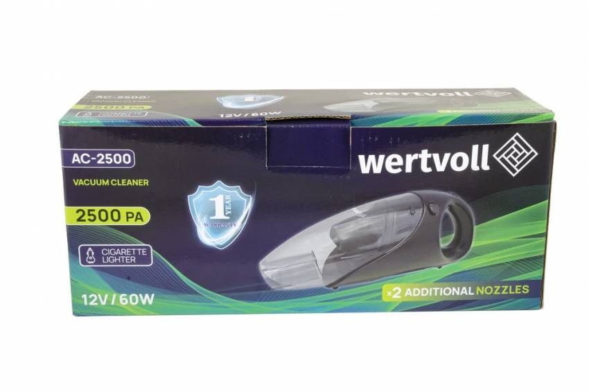 Пилосос автомобільний WERTVOLL 2500 PA 12 V 5 A 60 Вт сухе та вологе прибирання AC-2500-AC-2500