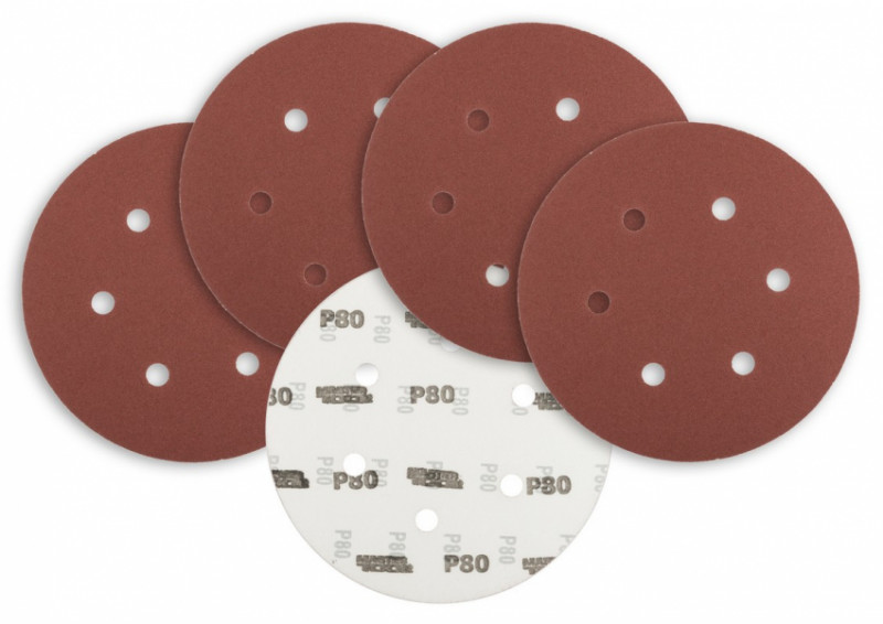 Коло шліфувальне на липучці MASTERTOOL з 6 отворами 225 мм зерно 80 5 шт 08-2008-H-08-2008-H