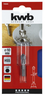 Зенкер HSS 10 мм, 3 кромки, 6-гранний хвостовик, KWB (704640)-[articul]