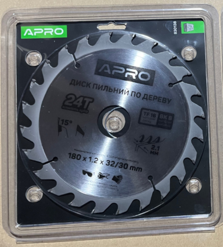 Диск пильний по дереву 180х32(30)х24Т APRO-830138
