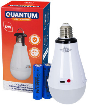Аварійна світлодіодна лампа з акумулятором Quantum A80-12W-E27-4K Type-C 18650/2*1800mAh-QM-LSE12-4K-A80-E27