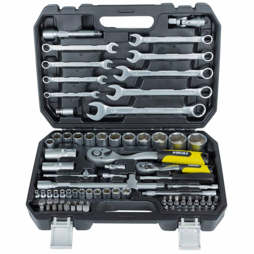 Набір насадок торцевих та біт 1/4", 1/2" 82шт CrV mid Sigma (6001551)-6001551