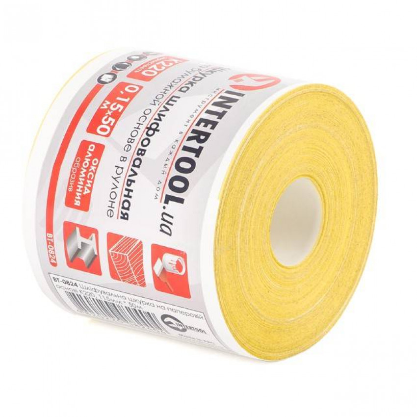 Шкурка шліфувальна, паперова основа, К220, 115 мм × 50 м INTERTOOL BT-0824-BT-0824