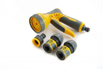 Набір пістолет-розпилювач 9 режимів з регулюванням потоку, конектори 3/4'', адаптер 1/2''- 3/4 СИЛА-[articul]