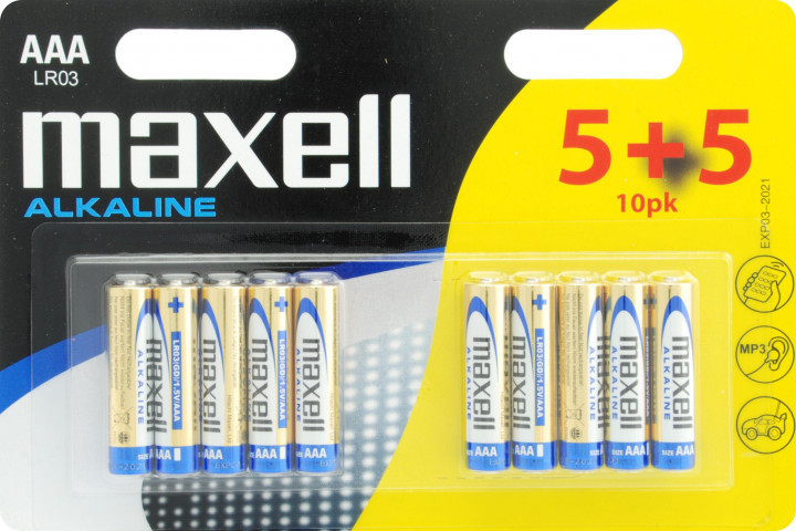 Лужна батарейка Maxell Alkaline AAA/LR03  10шт/уп(5+5) blister-790254.00