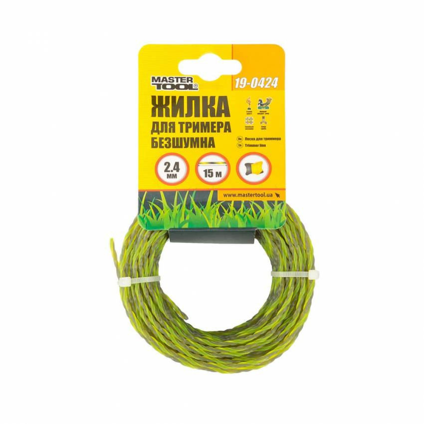 Жилка для тримера безшумна MASTERTOOL SPIRAL SQUARE 2.40 мм 15 м двоколірна 19-0424-19-0424