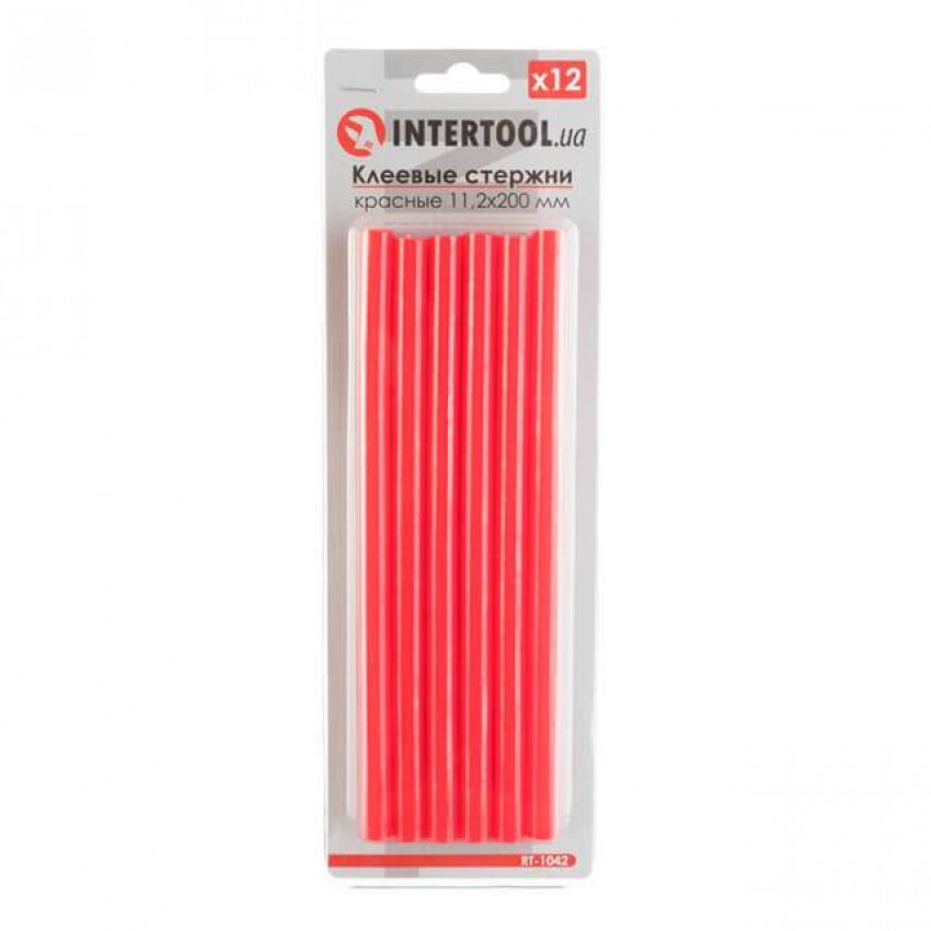 Комплект клейових стрижнів червоних, 11,2×200 мм, 12 шт. INTERTOOL RT-1042-RT-1042